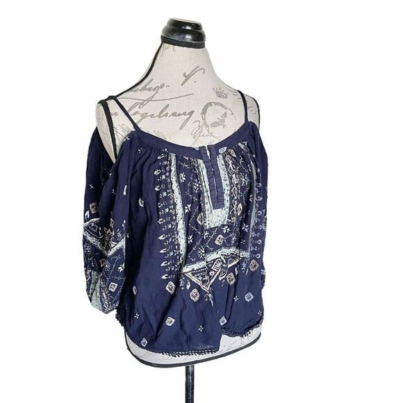Ecote Blouse Sz XS Cold Shoulder Hipster Bohemian Boho Coastal Cow Girl Rodeo - Picture 4 of 12